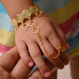 Wando Gold Color Copper Coin Bangles for Baby Girls Dubai Israel Jewelry Gold Bracelet Ring Boys Children Arab Birthday Gifts Q0719