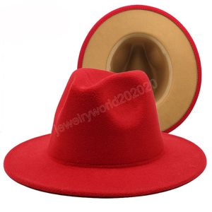 Cappello da cowboy fedora bicolore per donna e uomo Cappello a tesa larga a doppia faccia Colore rosso Cappello a bombetta in feltro di lana nero