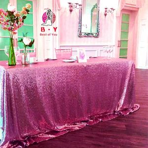 ピンクのゴールドのテーブルクロス90x132inグリッターラウンド長方形の刺繍スパンコールテーブルカバークリスマスの装飾211103