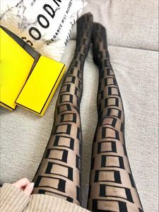 Sexy Socks Long Stockings Tights Women Fashion Black White Thin Lace Mesh Tights Soft Breathable Hollow Letter Tight Panty hose High quality With Box