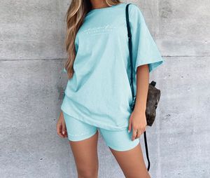 Kvinnor Shorts Tracksuit Casual Two Piece Set Sommarkläder Lounge Wear Conjunto Verano Mujer Tshirts Femme 2021 Fashion Outfits