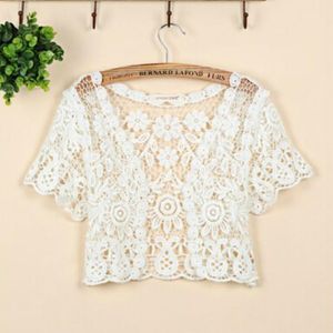 Women's Sweaters Fashion Short Sleeve Cutout Cape Open Stitch Cardigan Hollow Out Crocheted Shrugs Plus Size1