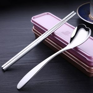 Korean Cutlery Set Chopstick Spoon Box Portable Travel Student Stainless Steel Single Tableware Cute Outdoor Cutlery