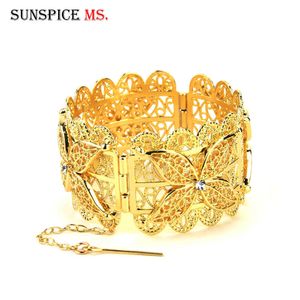 Sunspicems Algeria Metal Flower Bangle Cuff Bracelet for Women Gold Color African Ethnic Wedding Jewelry Morocco Banquet Gift Q0719