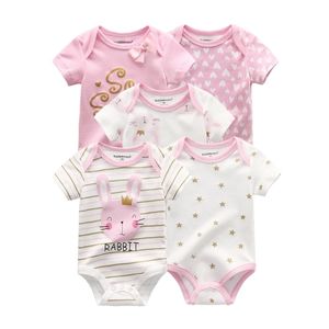 2021 Girl Unisex 5PCS Cotton Bodysuits Print Newborn Boy Clothes Girls Baby Clothing Cartoon Roupas de bebe 210309