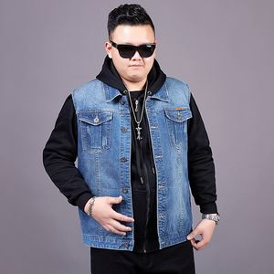 Plus Size 5XL 6XL 7XL 8XL Light Blue Men's Denim Vest Fashion Casual Classic Style Waistcoat Slim Fit Jeans Jacket Coat Chubby Male Clothing