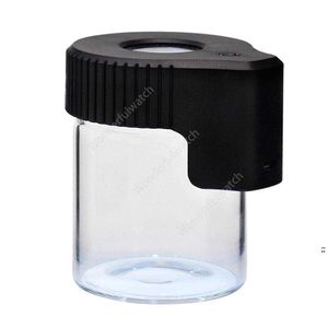 LED Förstoring Stash Jar Mag Förstora Visning Container Glas Förvaringslåda USB Uppladdningsbart Ljus Luktsäker DAW236
