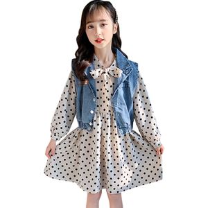 Kids Clothes Girls Dot Dress + Vest Children's For Casual Style Girl Clothing Spring Autumn Costume 210528