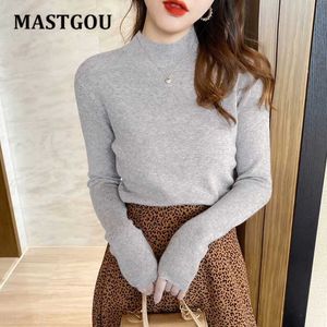MASTGOU Spring Autumn Crew Neck Women Pullover Sweater Solid Basic Tight Sweaters OL Style Knit Female Jumper Pull Femme 210922