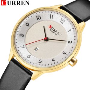 Curren Leather Strap Women Watches Luxury Brand Simple Ultra Thin Gold Ladies Wrist Watches Waterproof Date Relogio Feminino 210527