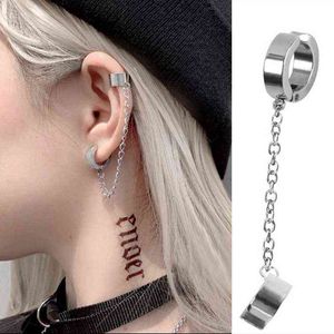 1Pc Titanium Steel Ear Cuff Clip Dangle Drop Chain Earrings for Men Women Punk Rock Goth Cool Hip Hop Kpop Earring Jewelry Teens G220312