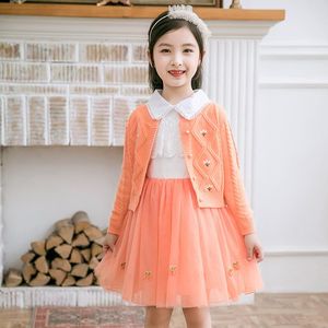 Wholesale girls party outfits resale online - Girls princess clothing sets autumn winter kids cardigan sweater coat dress suits little girls Party costume Years