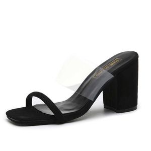 夏の靴の女性の透明なポリ塩化ビニールのサンダルレディースハイヒールのパンプススリッパ蛍光開口部厚いかかとのファッション女性スライドY0721