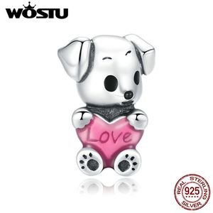 Wostu New Cate Puppy Pawビーズ925スターリングシルバーのいたずらな猫動物の魅力的なペンダントフィットDIYブレスレットジュエリーFIC1681 Q0531