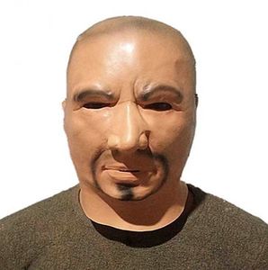 Mężczyzna Maska Latex Hood Overhead Peruki Broda Ludzka Skóra Przebranie Prank Halloween Makeup Kostium Realistyczne Silikonowe Maska Twarzy Masquerade Dla Mężczyzn