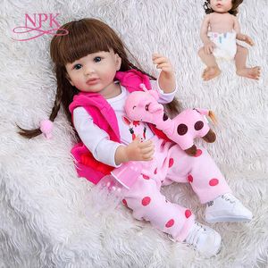 NPK 55CM Girl gift full body silicone reborn toddler girl doll lifelike real soft touch bath toy Anatomically Correct Q0910