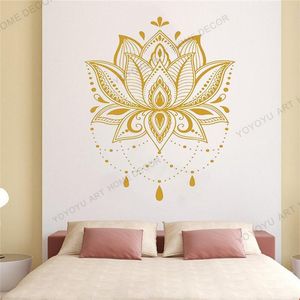 Adesivos de parede arte lotus mandala decalque adesivo original ioga flor para decoração da sala de estar rb503