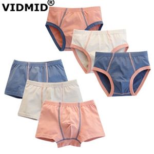 3pcs Kids Girls Panties Baby Boys Bomull Solid Shorts Underkläder För 3-10 Barns Barnflickor Underbyxor 7081 06 210622