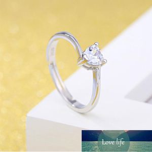 925 Sterling Silver Zircon coração propõe anel de casamento para mulheres ajustáveis ​​Anéis Anel Dia dos Namorados Presente S-R161