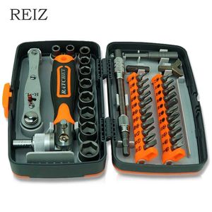 REIZ Präzisions-Ratschenschraubendreher, 38-teiliges Set CR-V-Bits mit Universalschlüssel, 180 Grad verstellbarer Griff, Reparatur-Handwerkzeuge 211110