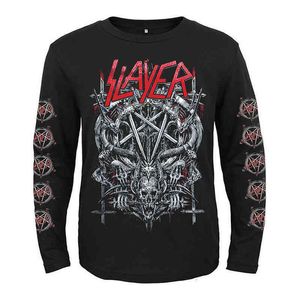 Uzun Kollu Bant Gömlek toptan satış-Tasarımlar erkek Slayer T Shirt Bant Kafatası Punk Rock Rocker Erkekler Kadınlar Tam Uzun Kollu Gömlek Ağır Thrash Metal Siyah Tee Fitness FT6D