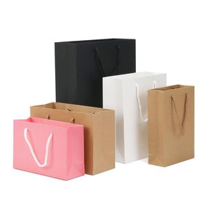 Portable Paper Torby prezentowe z uchwytem Czarny Brązowy Różowy Biały Torba Kraft Zakupy Torba Recyklingowa Pakowanie Oszukiwania 4 kolorów