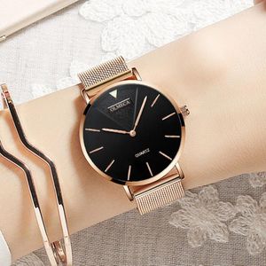 Relógios de pulso moda Ultra Ultra Thin Quartz Welies Wrist Watches Gold Gold Mulheres Minimalistas de Aço Minada de Aço Imperperpectiva Meninas Relógio