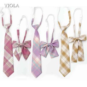 Lady Girl Sweet Ice-Cream Color Plaid 100%Cotton Necktie Bowtie Set Party Uniform Cosplay Women Tie Gift Cravat School Accessory Y1229