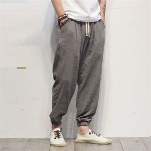 Cotton Linen Mens Harem Pants Autumn Thin Male Casual Elastic Waist Joggers 2019 Solid Fitness Trousers Man Streetwear Clothes X0723