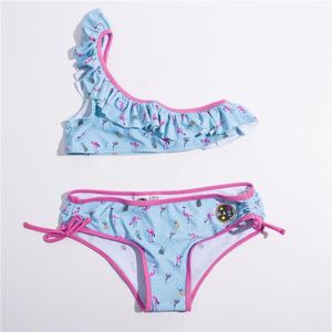 Damenbadebekleidung 2021 One Shoulder Bird Print Mädchen Bikini Set Niedliche Kinder Badeanzug Falbala Kinder Biquini Baby Badeanzug 81