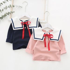 Toddler Girl Clothes Big Pet Pan Collar Girls T Shirts Bow Children Tops Long Sleeve Baby Tees Boutique Baby Clothing Preppy Style EW5272