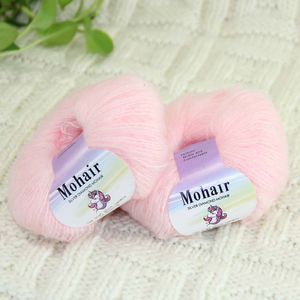 Försäljning 2ballsx25g Luxury Soft Mohair Garn Virka Mastic Tops Wrap Sjal Hand Stickning 291-03-2 Pastellrosa