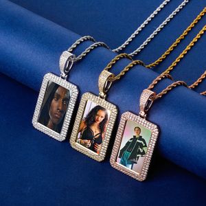 Hip Hop Customize Photo Pendant Necklace Square Memorial Frame Medal Pendants Men Women Lover Couple Gift