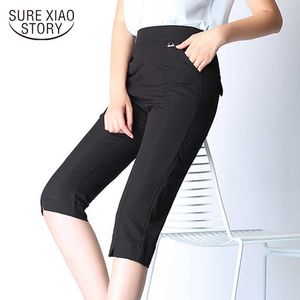 Pantalones Mujer Cintura Alta Calf-Długość Spodnie Solid ICE Silk Bawełniane Spodnie Kobiety Plus Rozmiar Wysoka talia 3649 50 210528