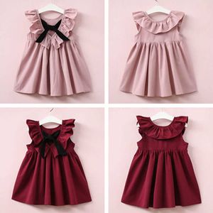 Bebés bonito meninas verão sundress bowknot curto mini veste vestido criança crianças algodão vestidos casuais sem mangas rosa q0716