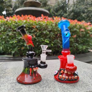 8 polegadas brilho no olho escuro olho vermelho vermelho vidro bong água 14mm tubulações tubos borbulhador