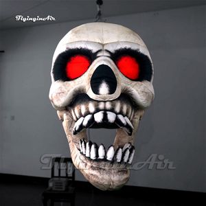 Halloween Decorative Hanging Inflatable Skull Balloon Full Printing Devil Head Bone Model Lighting Air Blown Cranium With LED Light For Carnival Night Decoration