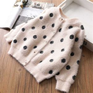 Lovely Dots Pattern Kids Jacket Sweater Children Spring Clothes Girls Knitted Cardigan Baby Girls Coat Comfort Children Outwear 211106