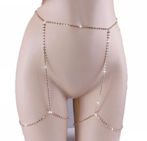 Catena per il corpo sexy piena di strass brillanti diamanti Bellezza affascinante gioielli per le gambe Catene per pancia da donna in oro argento