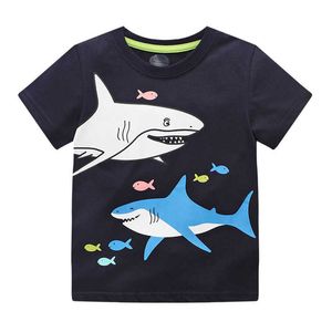 Прыжки метров Летние мальчики T Рубашки с акулами Принт Хлопок с коротким рукавом Детская одежда Tees Tees Teps Modern Рубашки 210529
