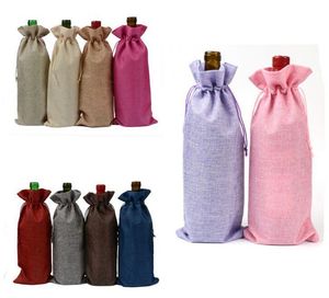 2021 18 colores Bolsas de vino con cordón de lino Bolsa de embalaje de botellas de vino a prueba de polvo Bolsas de champán Papel de regalo para fiestas