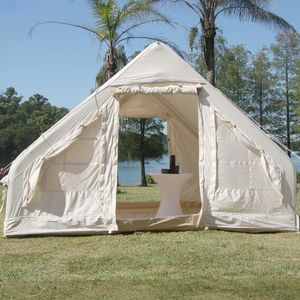 10 Sets 2-8 Person Inflatable Air Pole Tent, 2000mm Waterproof PVC Oxford Cloth Airtight Family Camping Shelter with Hand Pump