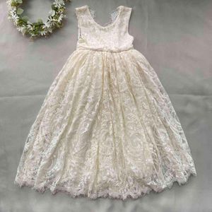 Vintage Girl Lace Dress for Xmas Kids Full Sleeveless Long Princess with Rhinestone Sashes Beautiful Vestido Clothes 210529