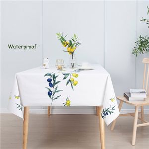 Tablecloth Waterproof Oilproof Cover Modern Pastoral Green Leaves Printed Rectangular Wedding Dining Tea Cloth 210626