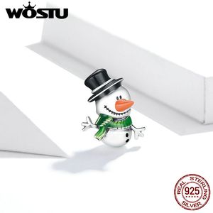 wostu 925スターリングシルバーリトルスノーマンメリークリスマスチャームオリジナルブレスレットシルバー925ジュエリーアクセサリーFIC1665 Q0531