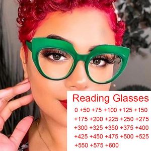 Solglasögon Oversized Green Cat Eye Anti Blue Light Reading Glasses Presbyopia glasögon +0.5 till +6.0 Diopter äldre ramkläder