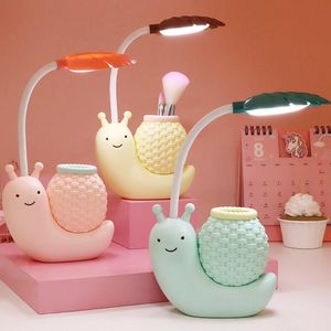 Wholesale led lights usb powered for sale - Group buy Night Lights USB Charging Pen Holder Desk Lamp Kid LED Light Cute Pink Snail Bright Reading Lghts With Organizer For Power Bank PC