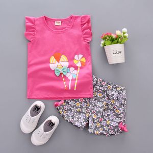 2個の綿の女の子の服セット夏のベストノースリーブの子供たちセットファッションガールズ服スーツカジュアルフローラル＃307オッティ