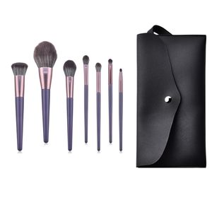7pcs Portable Makeup Brushes Sets Wooden Handle Synthetic fiber Make up Brush Kits With PU Leather Bag