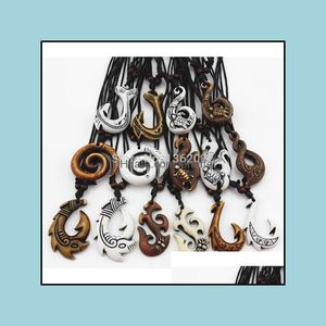 Hanger Kettingen Hangers Sieraden Groothandel Lot 15 stks Gemengd Hawaiiaanse Imitatie Bone Gesneden NZ Maori Fish Hook Necklace Choker Amet Gift M